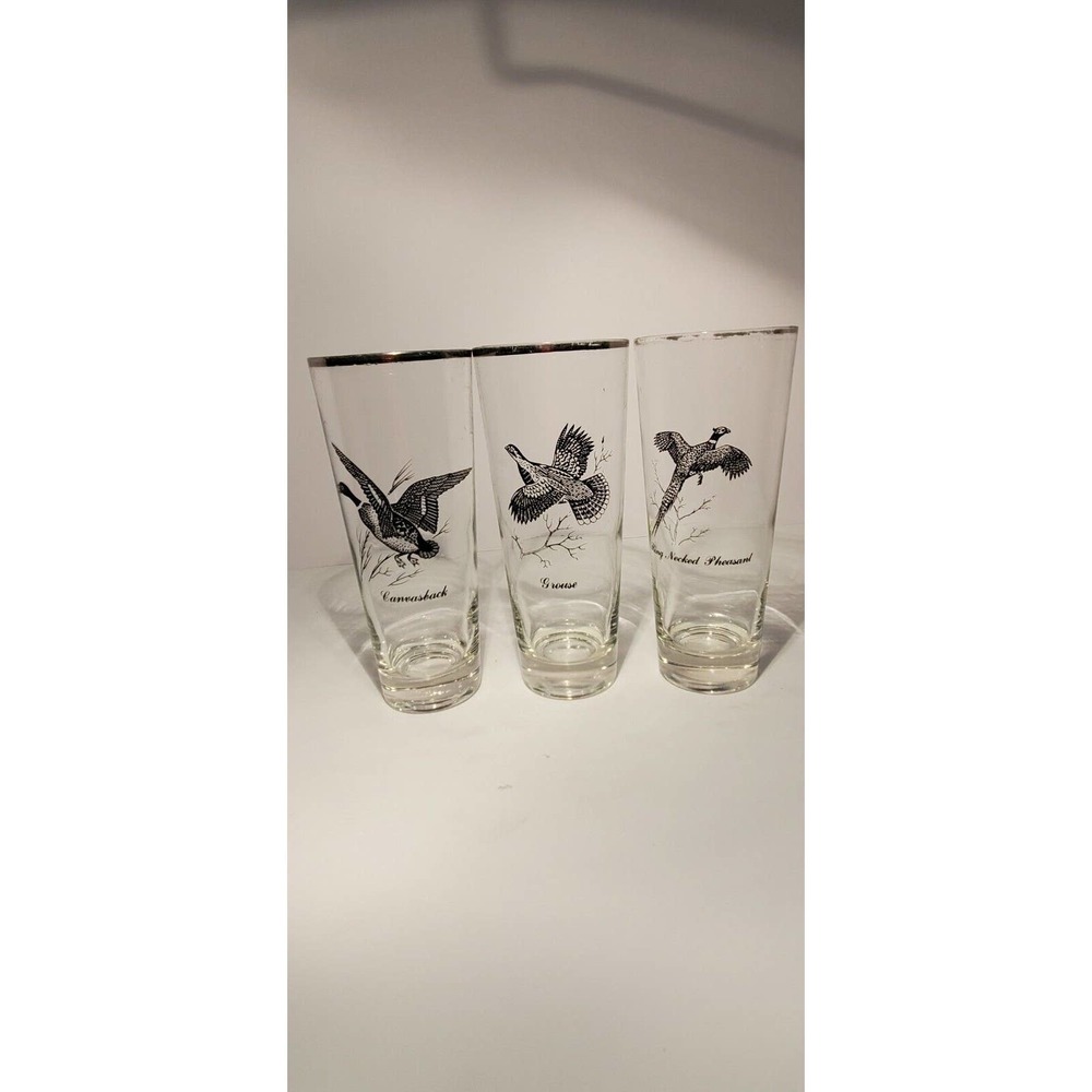 Vintage SPORTSMAN by Federal Glass Game Bird Tumblers Glasses Set Of 3 Barware